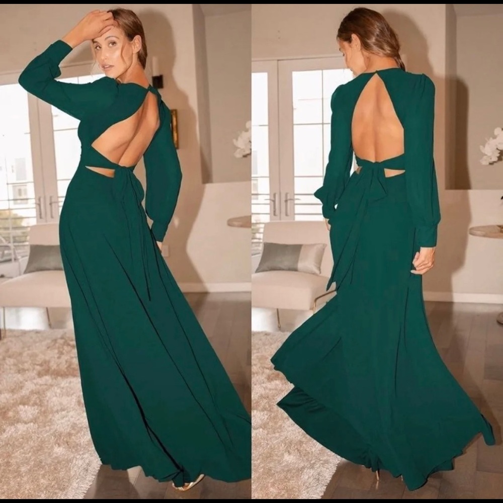 Hunter Green Long Sleeve Backless Maxi Dress 🌿*